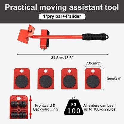 HappyGhar Furniture Moving Tool Kit| Heavy Duty 5-Piece Furniture Lifter & Roller Set (Up to 200kg)